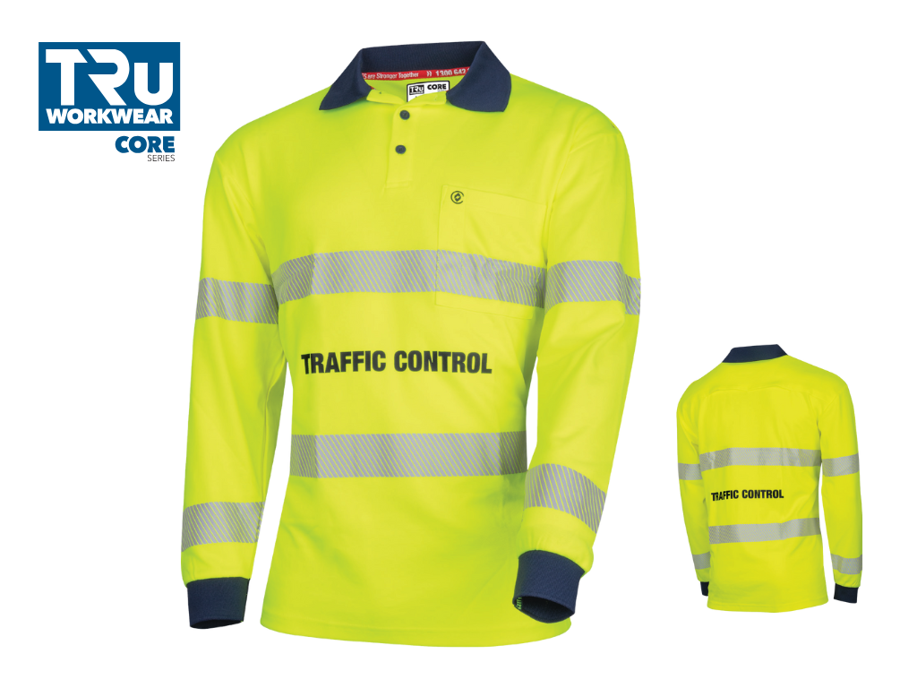 CS1865T9 Poly Cotton Traffic Control L/S Hi-Vis Segmented Reflective Tape Polo Shirt