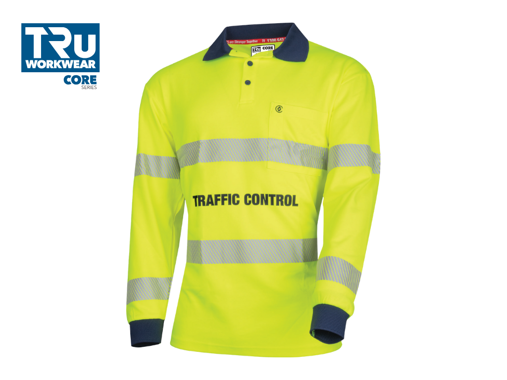 CS1865T9 Poly Cotton Traffic Control L/S Hi-Vis Segmented Reflective Tape Polo Shirt