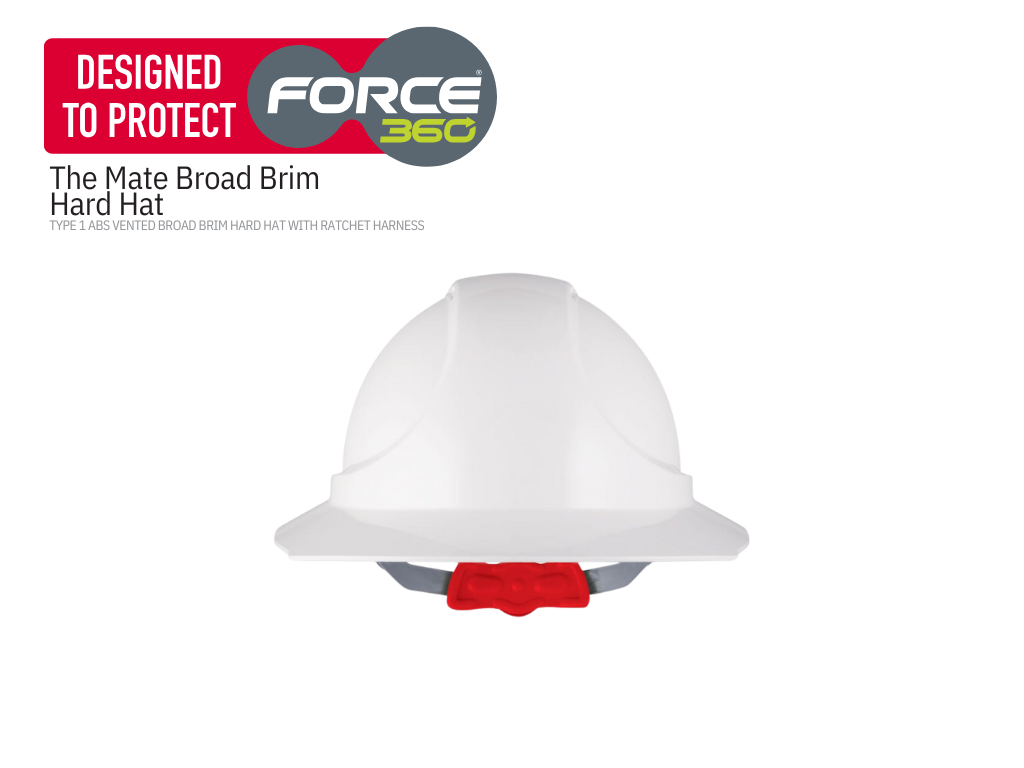The Mate Type 1 Vented Broad Brim Hard Hat with Ratched Harness