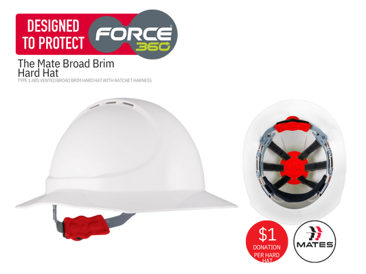 The Mate Type 1 Vented Broad Brim Hard Hat with Ratched Harness