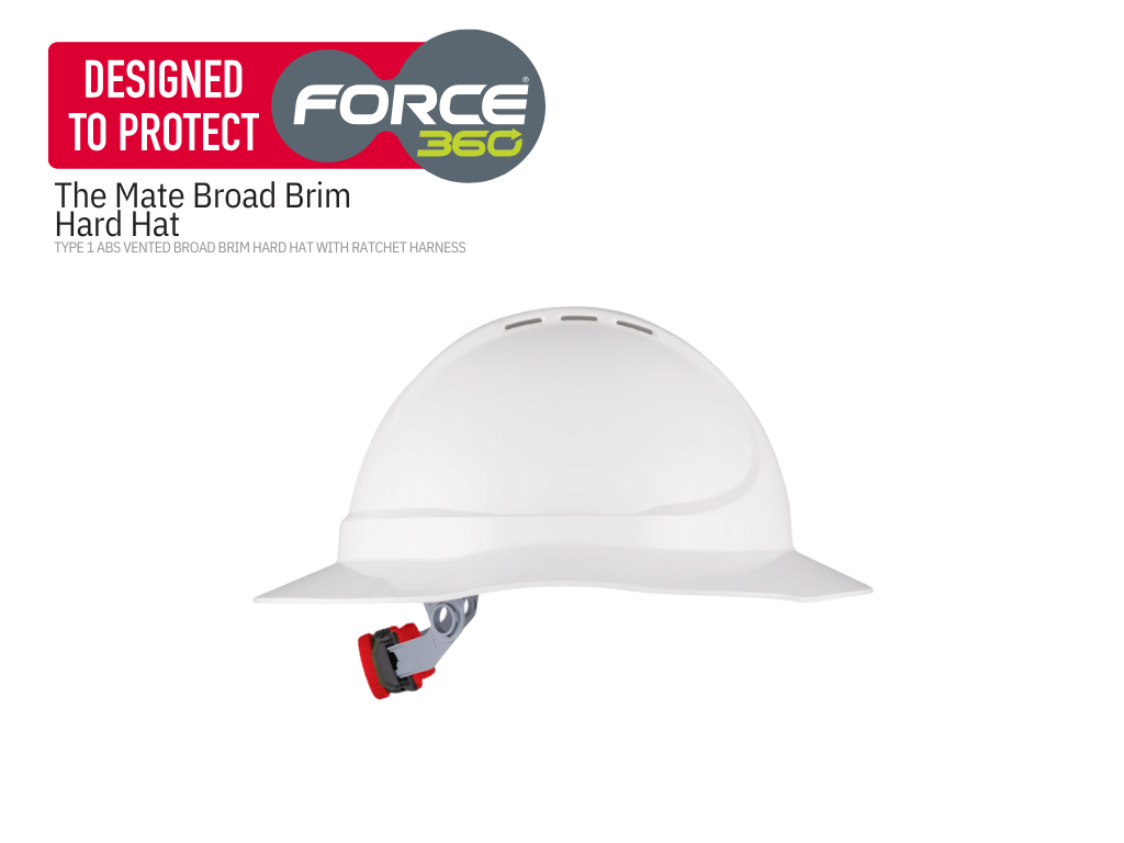 The Mate Type 1 Vented Broad Brim Hard Hat with Ratched Harness
