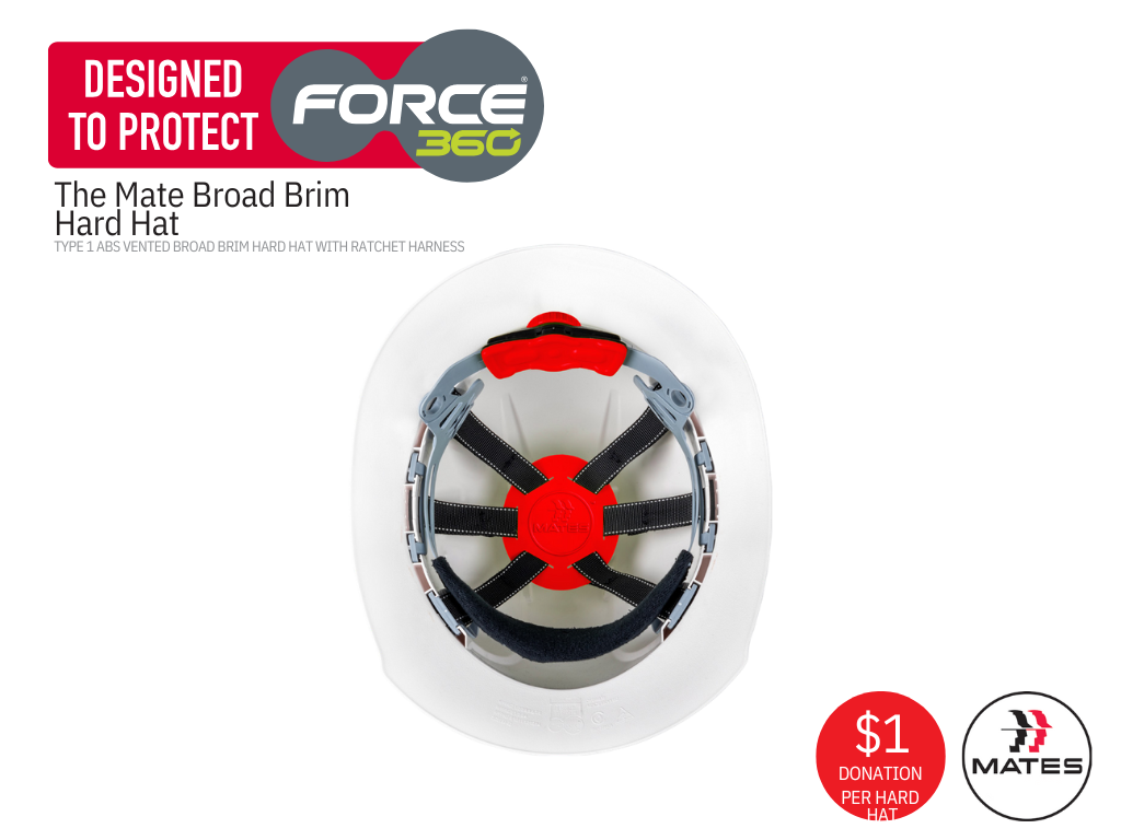 The Mate Type 1 Vented Broad Brim Hard Hat with Ratched Harness