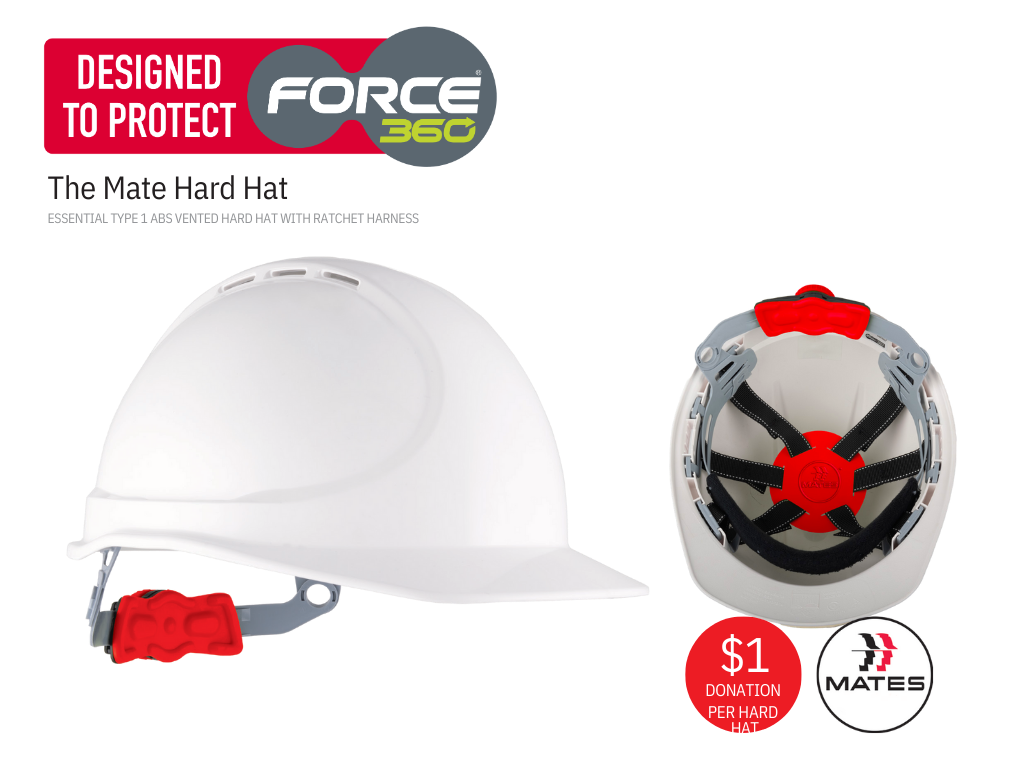 The Mate Essential Type 1 ABS Vented Hard Hat with Ratched Harness