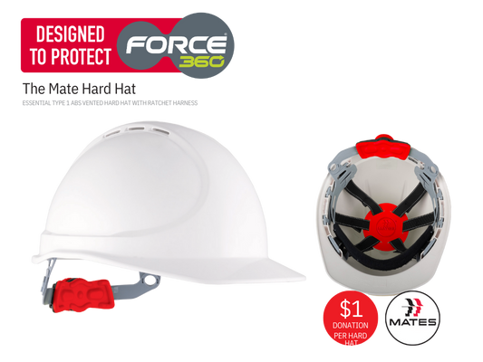 The Mate Essential Type 1 ABS Vented Hard Hat with Ratched Harness
