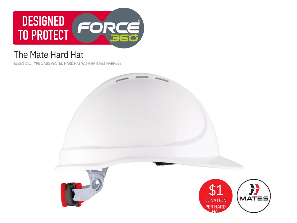 The Mate Essential Type 1 ABS Vented Hard Hat with Ratched Harness