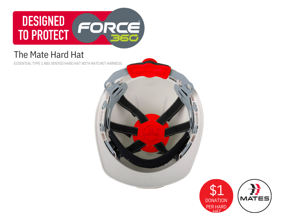 The Mate Essential Type 1 ABS Vented Hard Hat with Ratched Harness