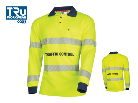 CS1865T9 Poly Cotton Traffic Control L/S Hi-Vis Segmented Reflective Tape Polo Shirt
