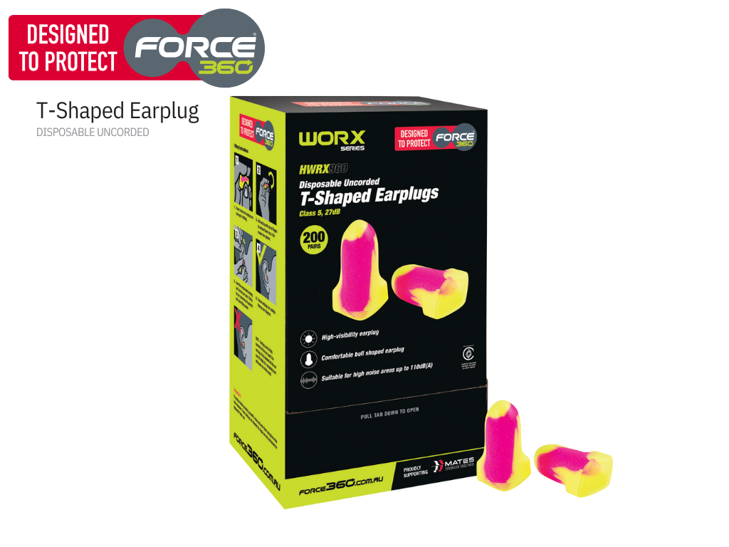Force 360 T-Shaped Uncorded Disposable Earplugs
