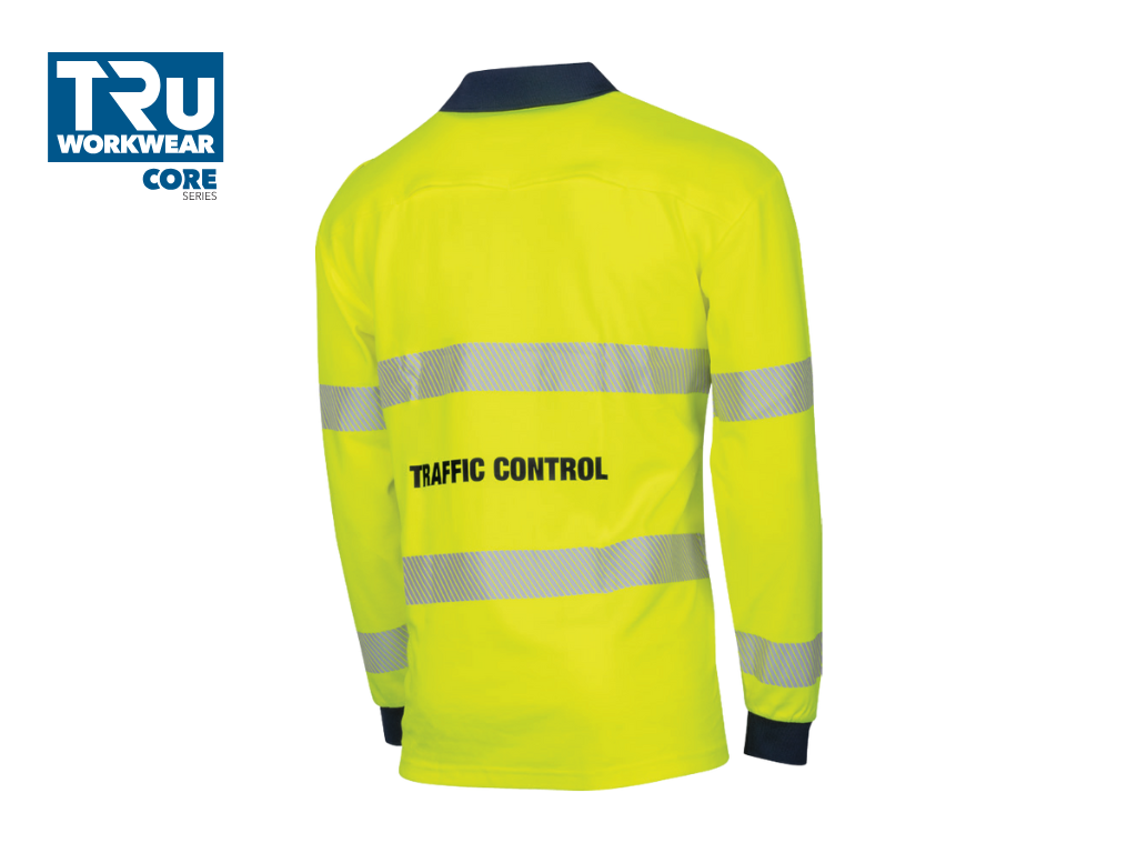 CS1865T9 Poly Cotton Traffic Control L/S Hi-Vis Segmented Reflective Tape Polo Shirt